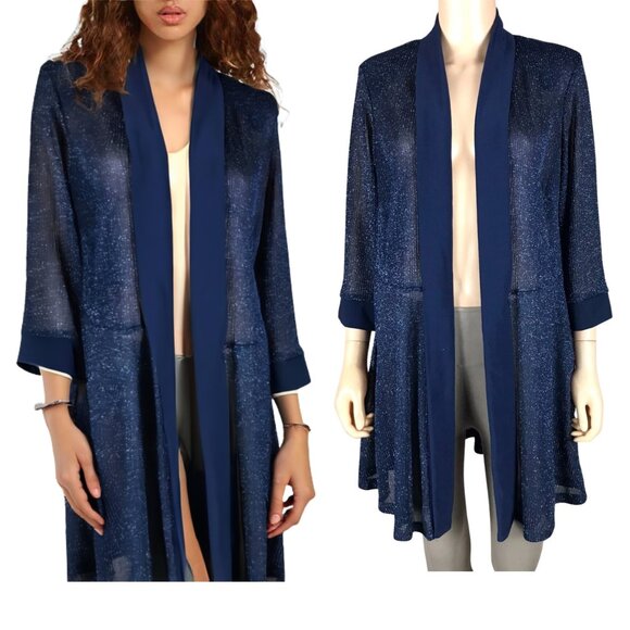 R&M RICHARDS Blue Metallic Evening Cover-Up Cardigan NEW 16W - Picture 1 of 11